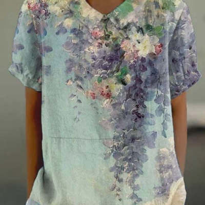 Women's Loose Printed Crew Neck Top