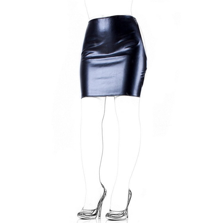 Aisle's Sexy Black Soft PU Sexy Tight-fitting Bag Field Training Short Skirt