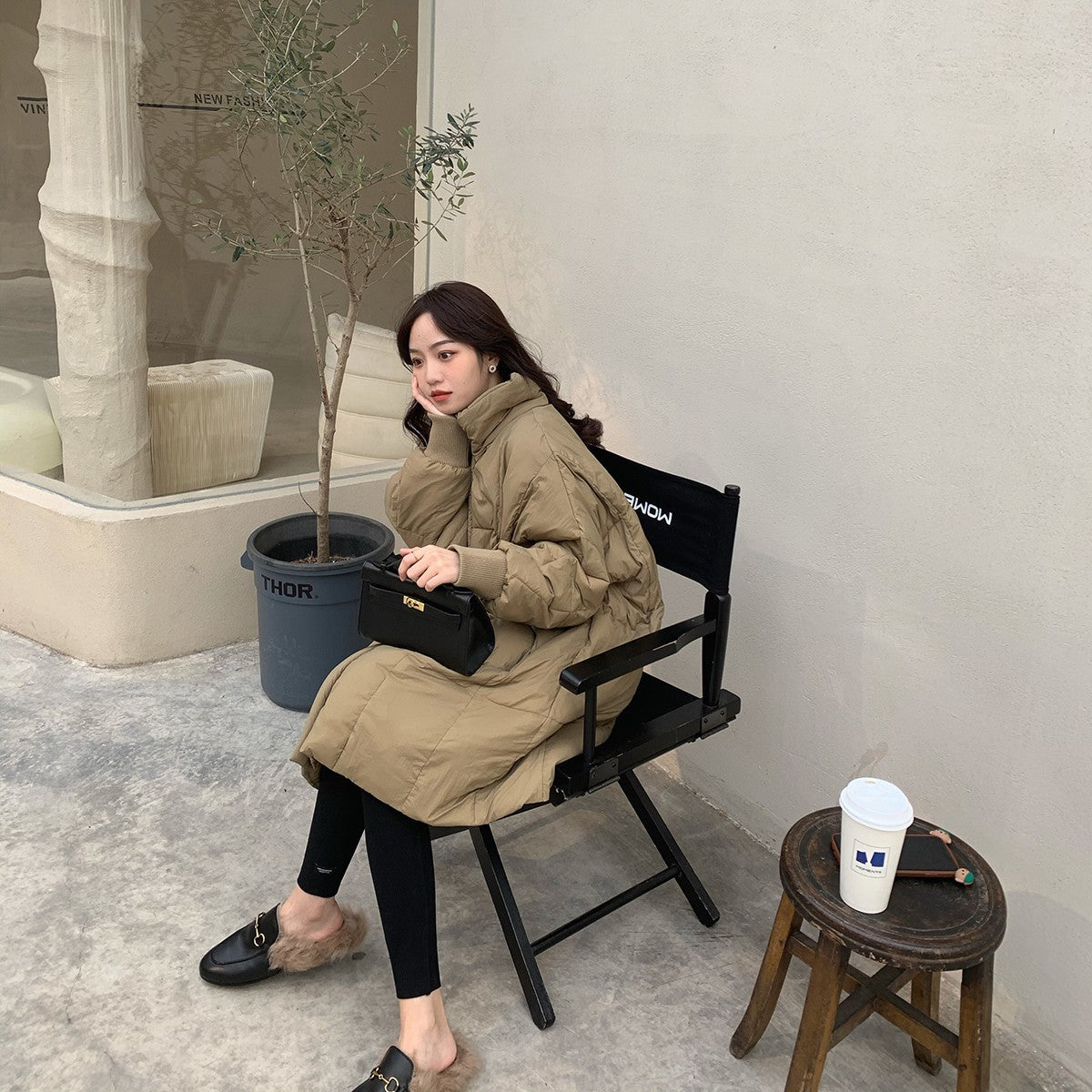 Loose Korean Style Thick Retro Over The Knee Simple Coat