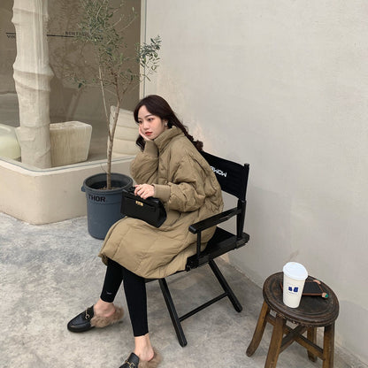 Loose Korean Style Thick Retro Over The Knee Simple Coat