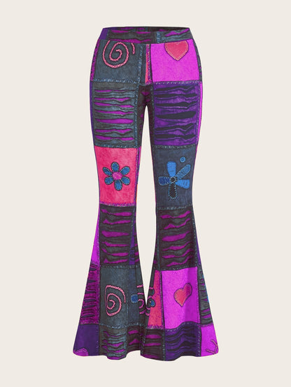Pattern Abstract Art Style Personality Trend Tight Bootcut Pants