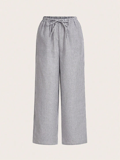 Women's Comfortable Elastic Waist Pinstripe Casual Loose Trousers