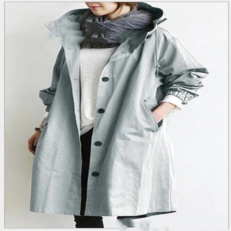 Women Windbreaker Jacket Casual Loose Button Pockets Hooded Quick Dry Windproof Waterproof Clothes For Outdoor Hiking Camping