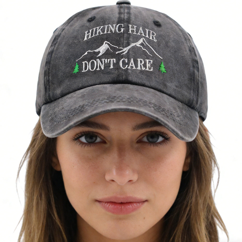 2pcs Camper Accessories Hiking Hair Hats Mountain Trees For Women Men, Adjustable Embroidered Wash Cotton Baseball Cap