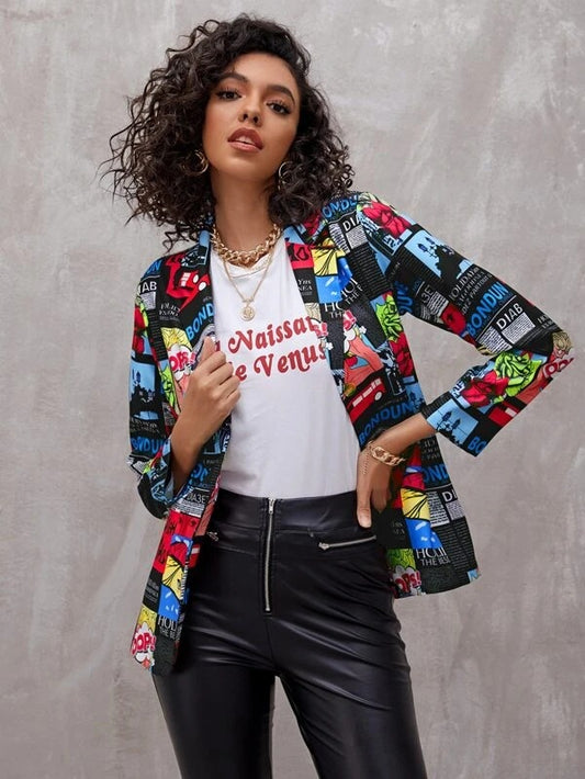 Newspaper No Positioning Printing Ladies Thin Small Suit Jacket Women's Clothing