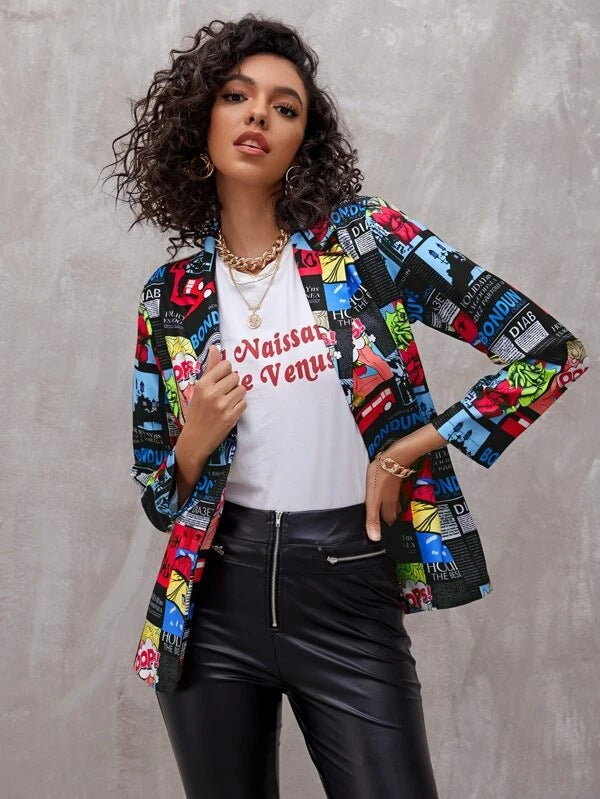 Newspaper No Positioning Printing Ladies Thin Small Suit Jacket Women's Clothing