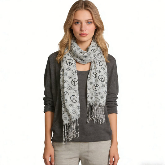 Black & White Print Viscose Scarf - Geometric Pattern Scarf 63inchx22inch