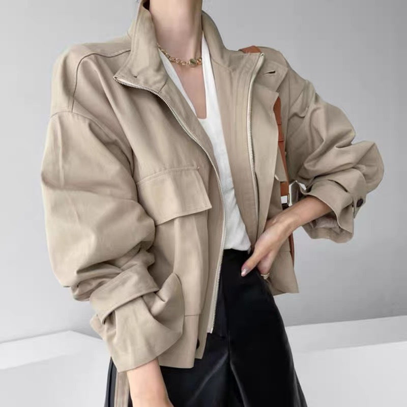 Long Sleeve Tooling Jacket Short Coat Windbreaker For Women