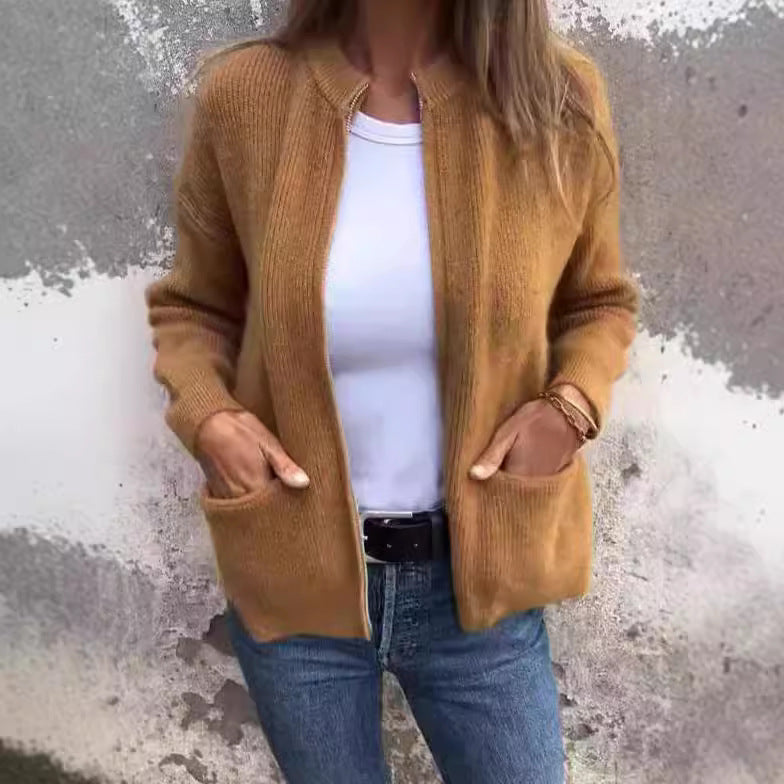 New Solid Color Casual Coat Zipper Sweater Cardigan