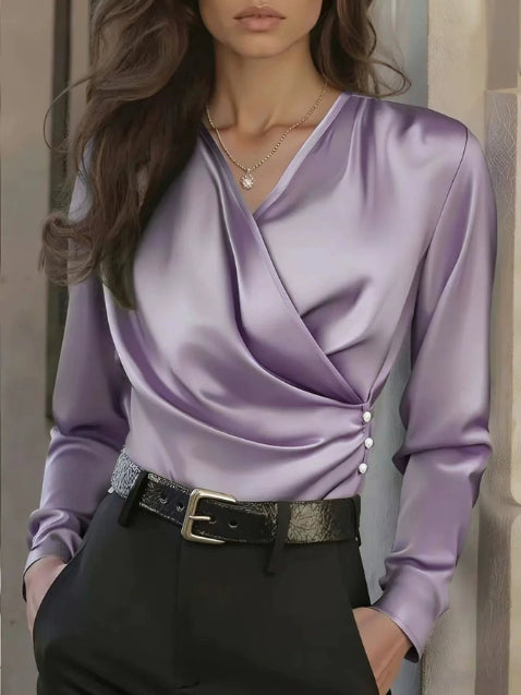 French Light Luxury V-neck Slim Fit Ins Style Versatile Shirt