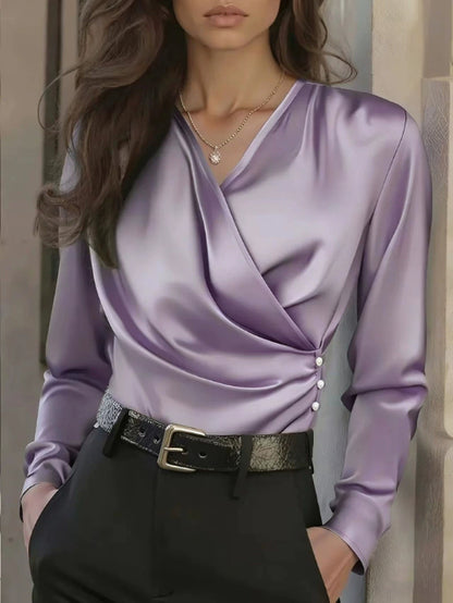 French Light Luxury V-neck Slim Fit Ins Style Versatile Shirt