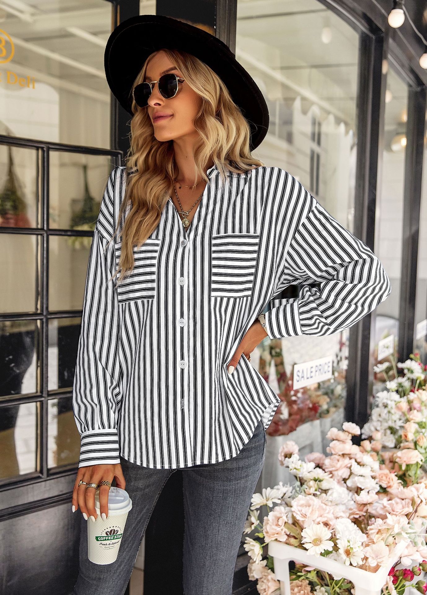 Women's Fashion Casual Striped Shirt Top