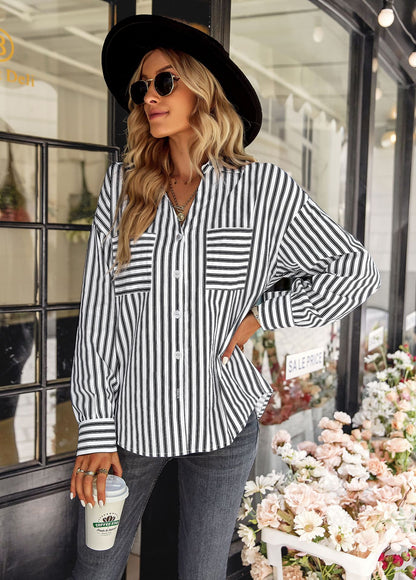 Women's Fashion Casual Striped Shirt Top