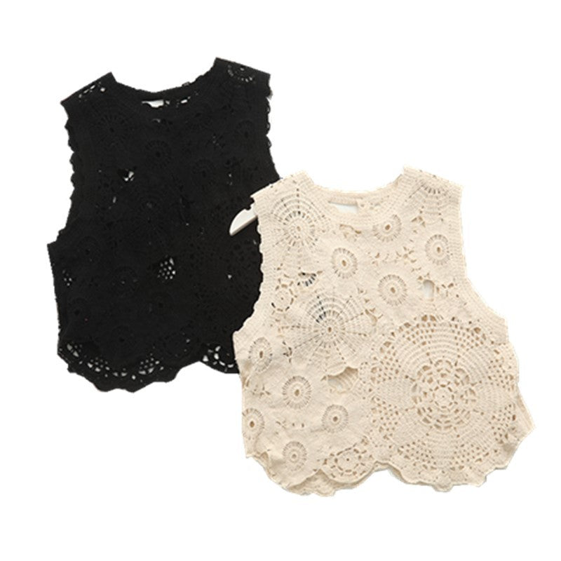 Women's Round Neck Slim Fit Pullover Sleeveless Lace Shirt