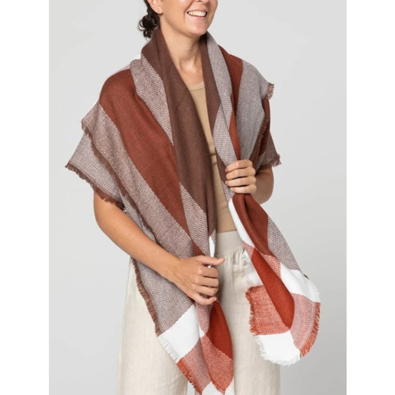 59 X 59in Deep White Color Large Grid Womens Fall Winter Scarf