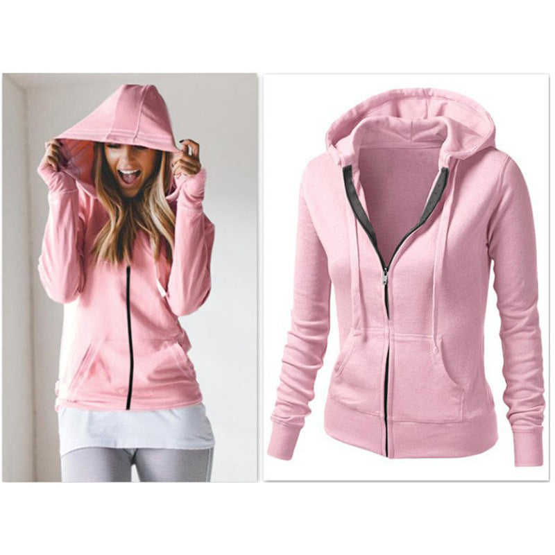 Solid Color Long-sleeved Hooded Women's Sweater Jacket
